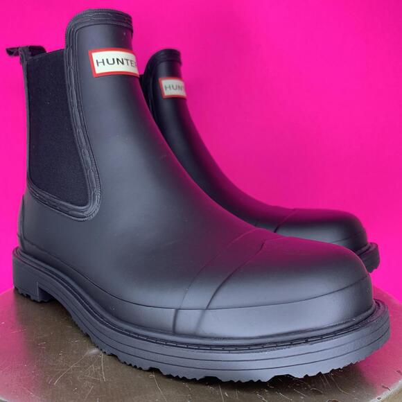 Hunter Commando Black Rubber Rain Chelsea Boot Sz 9 - Picture 1 of 8